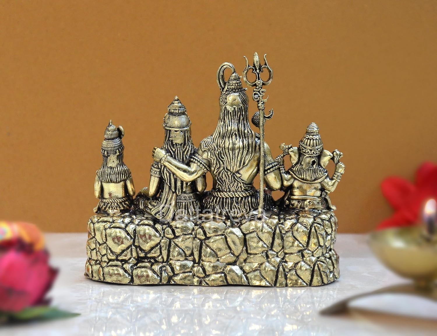 Dattatreya Bronze Shiv Parivar Shiva Family Idol Family For Home Decor Mandir Pooja Showpiece (Height 3.5 Inch)